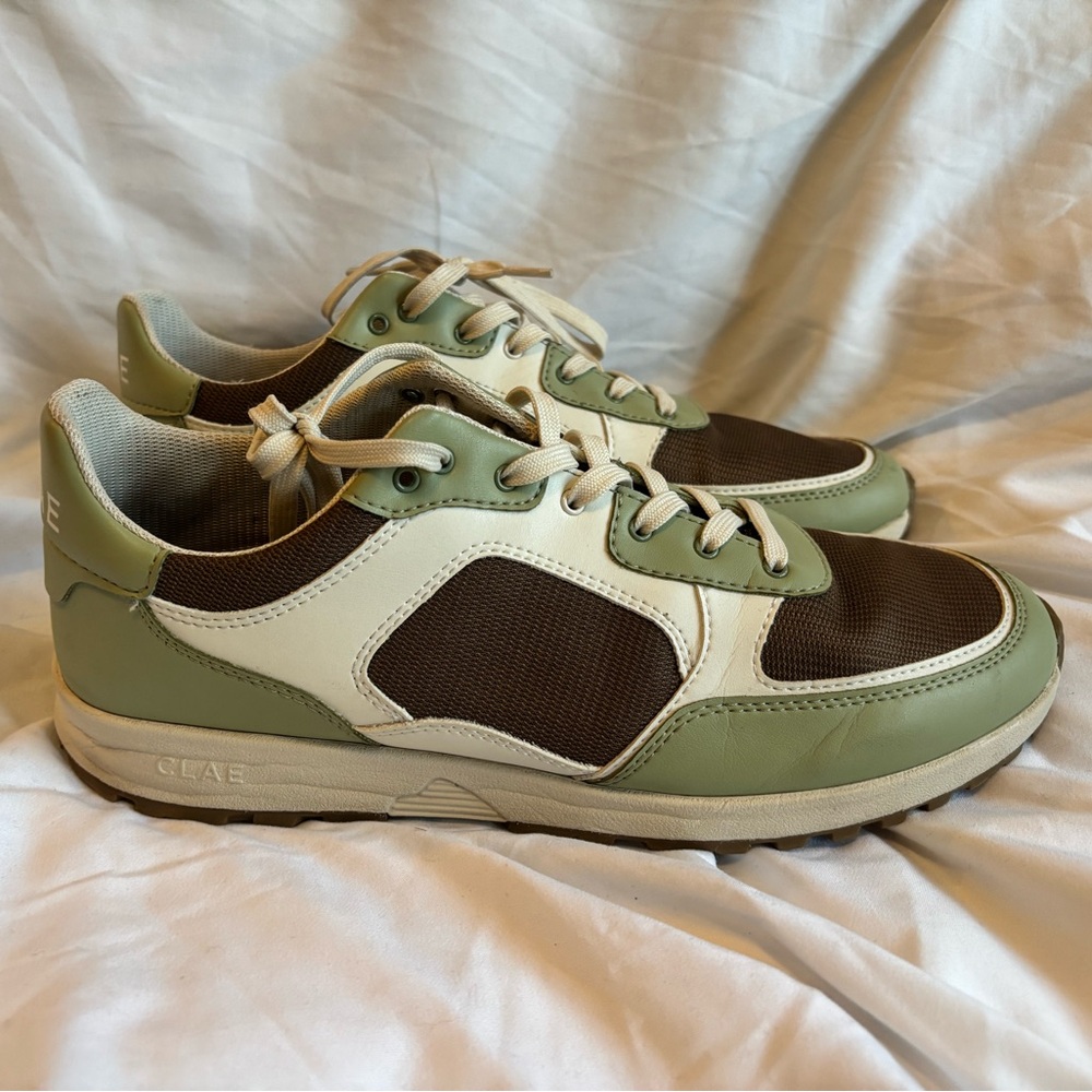 Clae Olive and Cream Sneakers